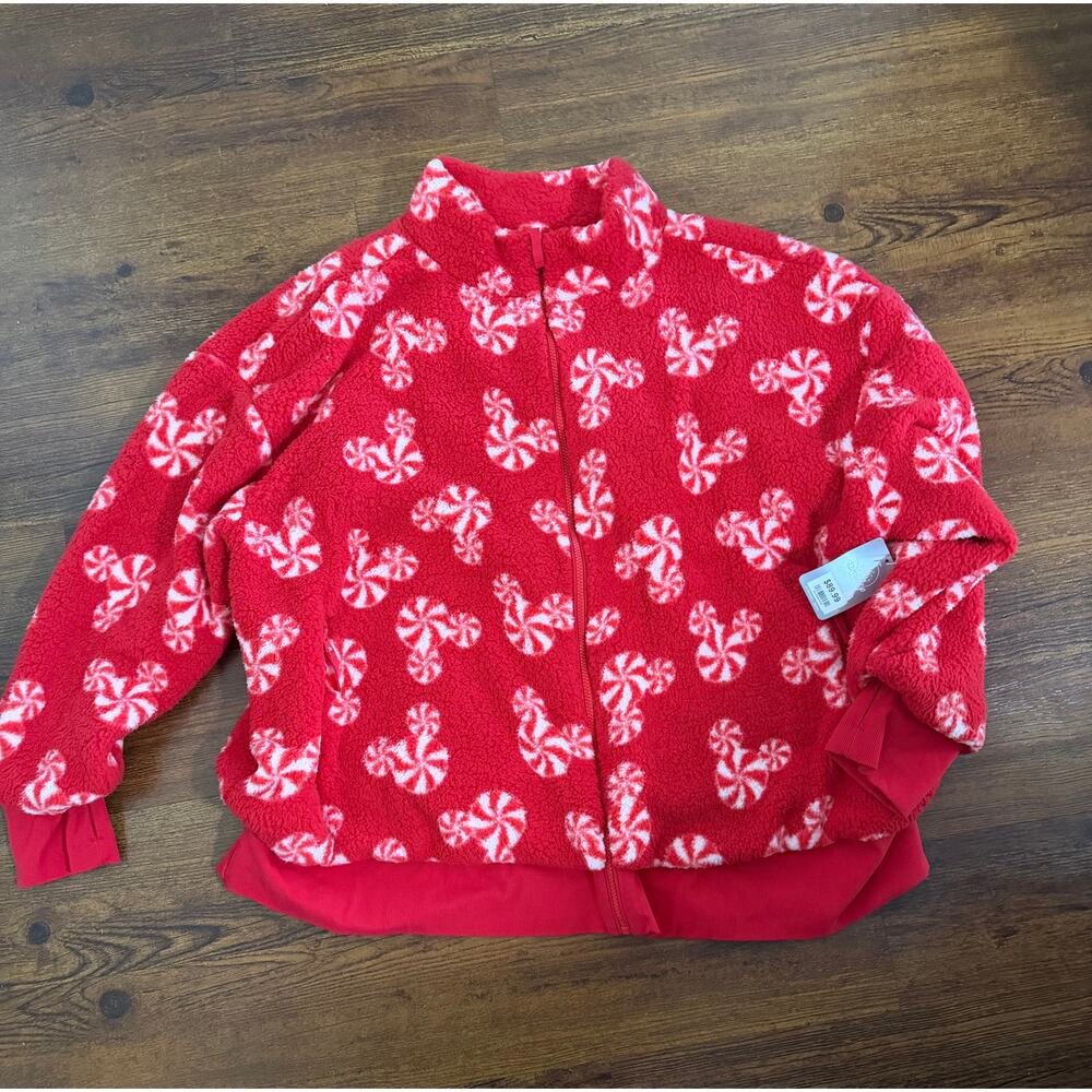 Disney Parks 2025 Christmas Mickey Peppermint Sherpa Jacket size 3X NWT